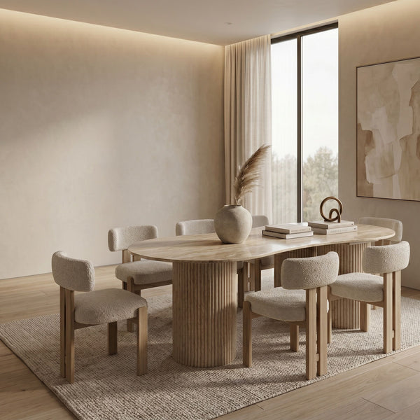 Travertin Eettafel Organisch Beige 180 x 90 CM