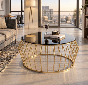 Ronde Salontafel Goud Zwart Glas 90 CM