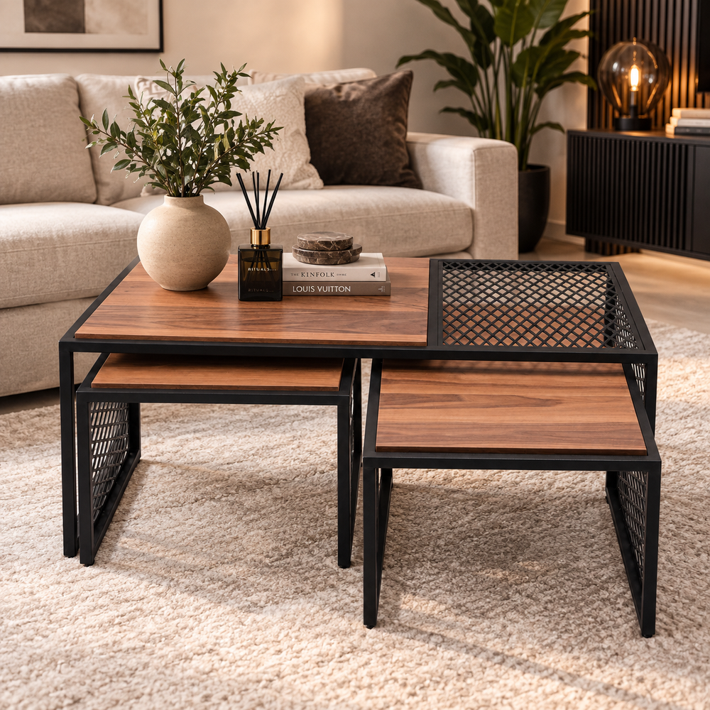 Set van 3 Salontafel - MDF Bruin 110 CM