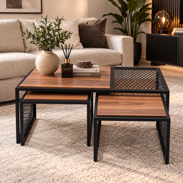 Set van 3 Salontafel - MDF Bruin 110 CM