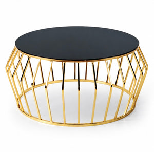 Ronde Salontafel Goud Zwart Glas 90 CM