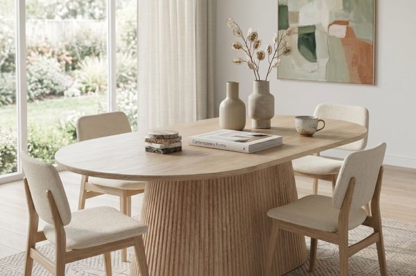 Japandi Eettafel Ovaal Beige 180 x 90 CM
